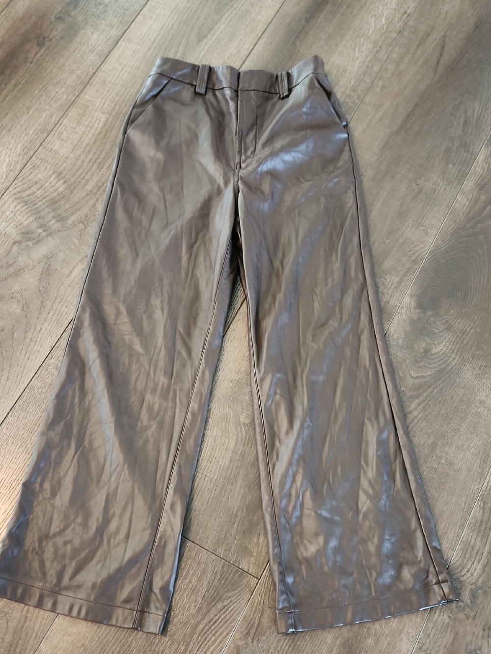 Joe's Jeans Brown Faux Leather Pants Size 25 Wide Leg Trouser Crop Designer $198